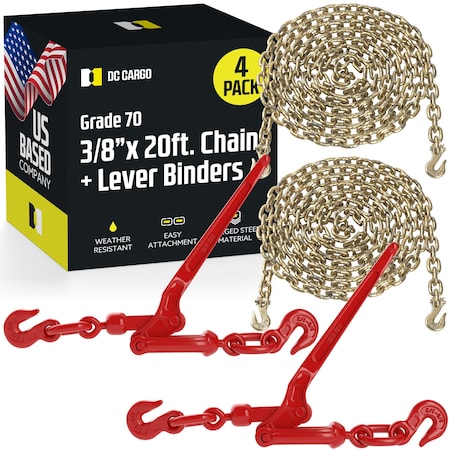 Dc Cargo 3/8in Grade 70 Chain And Lever Binder Kit: 4 Pcs - Mall 38LCK-2